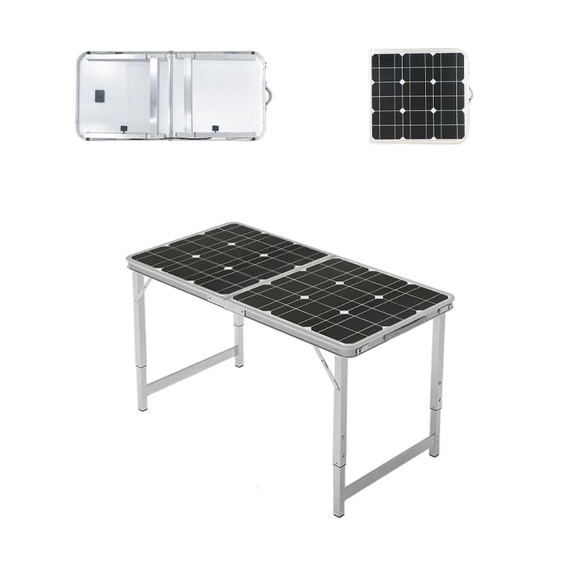 Pannello di caricabatterie solari per esterni da 100 W Tavolo da picnic pieghevole portatile da campeggio e set di sgabelli pieghevoli per la ricarica del telefono cellulare
