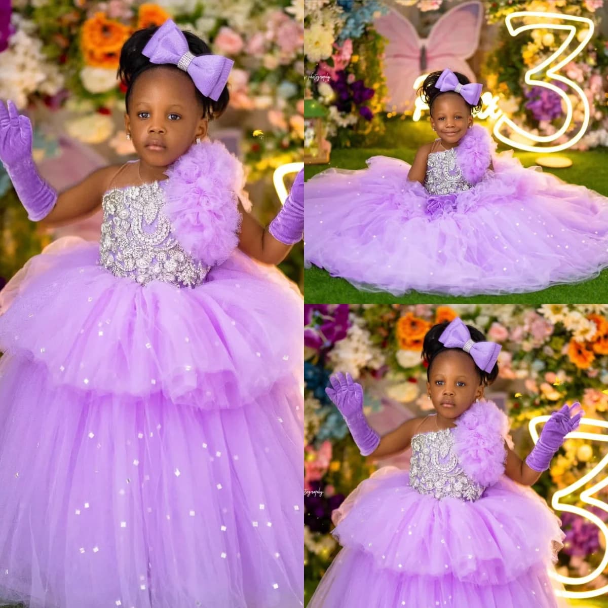 Abiti da festa di compleanno per ragazze color lavanda Abiti da ragazza di fiori personalizzati con perline da principessa Abiti da ballo per bambini per servizio fotografico