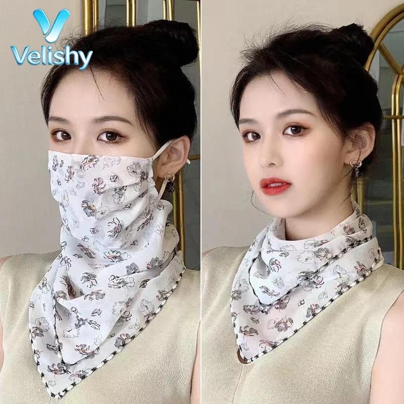 Maschera per il viso in chiffon floreale per donna, protezione solare, perfetta per l'escursionismo e i viaggi