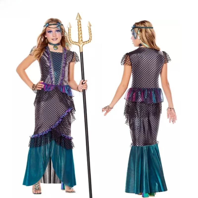 Nuovo Stile Halloween: Costume da Sirena per Cosplay e Spettacoli, Abito Lungo da Sirena Reale per Donna