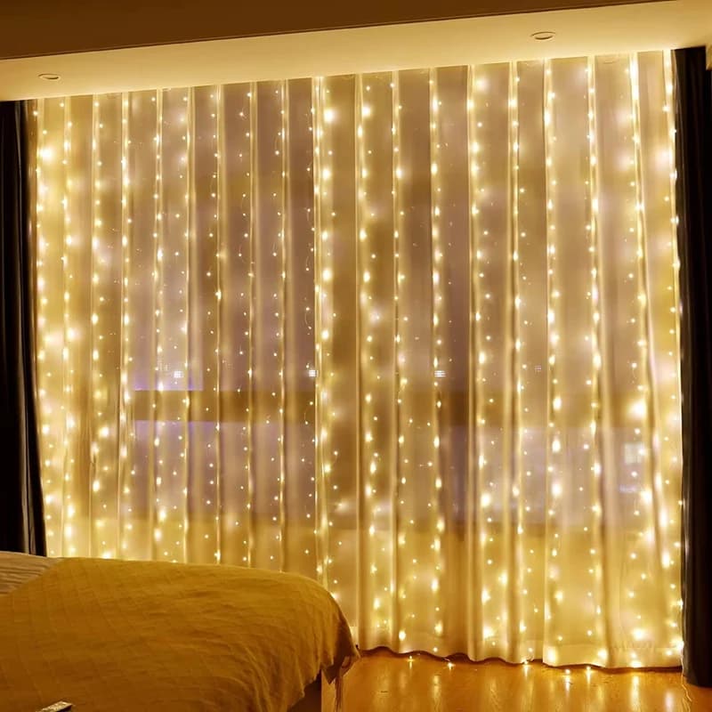 Tenda LED Luci della stringa 3x3/2/1m Luce calda Telecomando Camera da letto Vacanze Matrimonio Decorazione natalizia Lampada ghirlanda fata