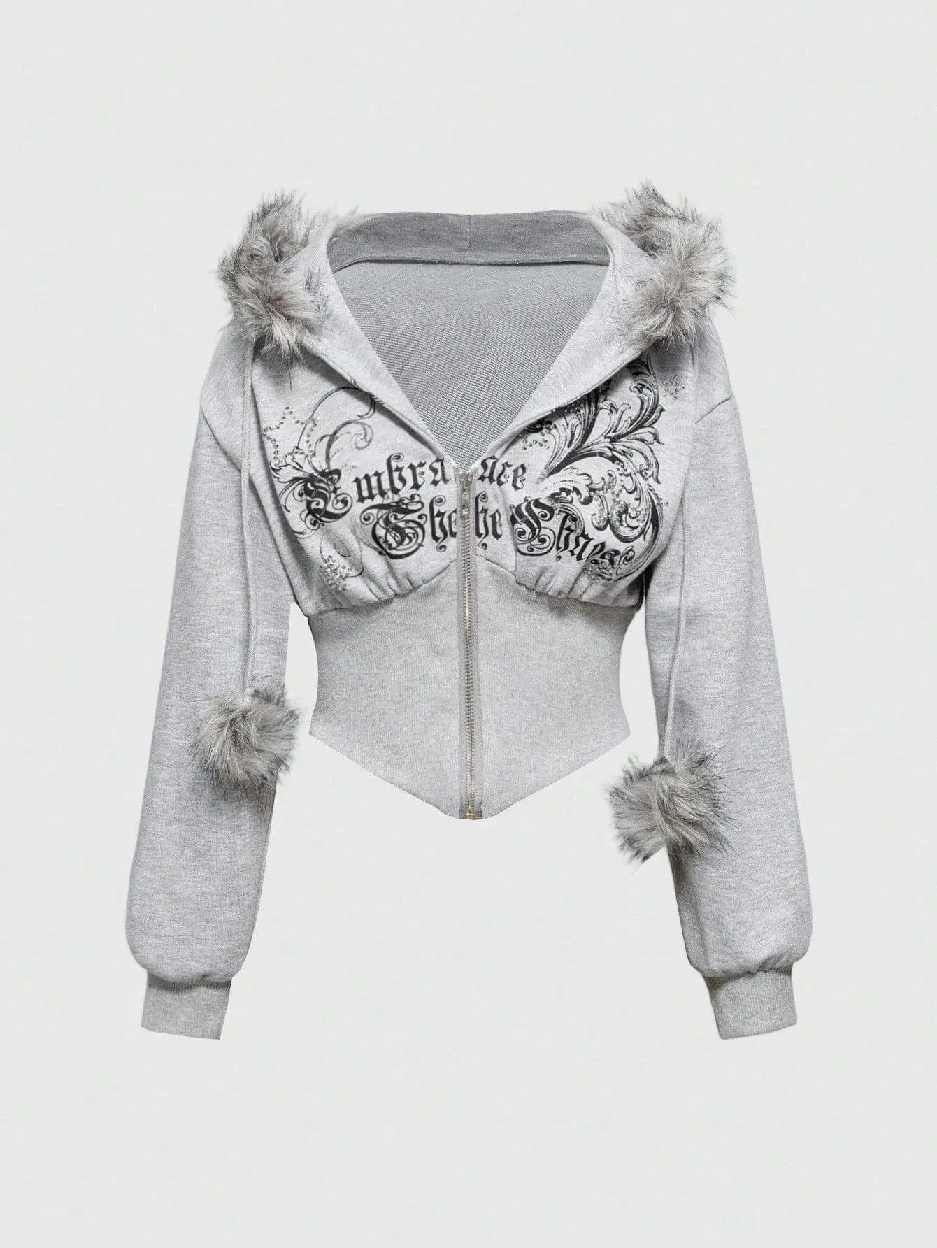 American retro patchwork cardigan sportswear casual zipper slim fit short jacket top long sleeved fur collar