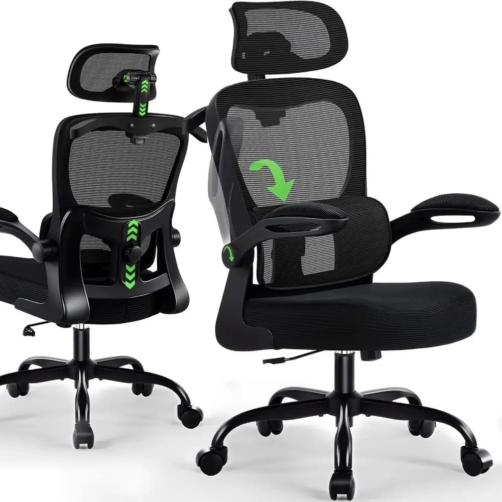 Sedia da ufficio ergonomica con supporto lombare regolabile e gancio portaoggetti, sedia in rete traspirante con schienale alto e ruote, Rolli