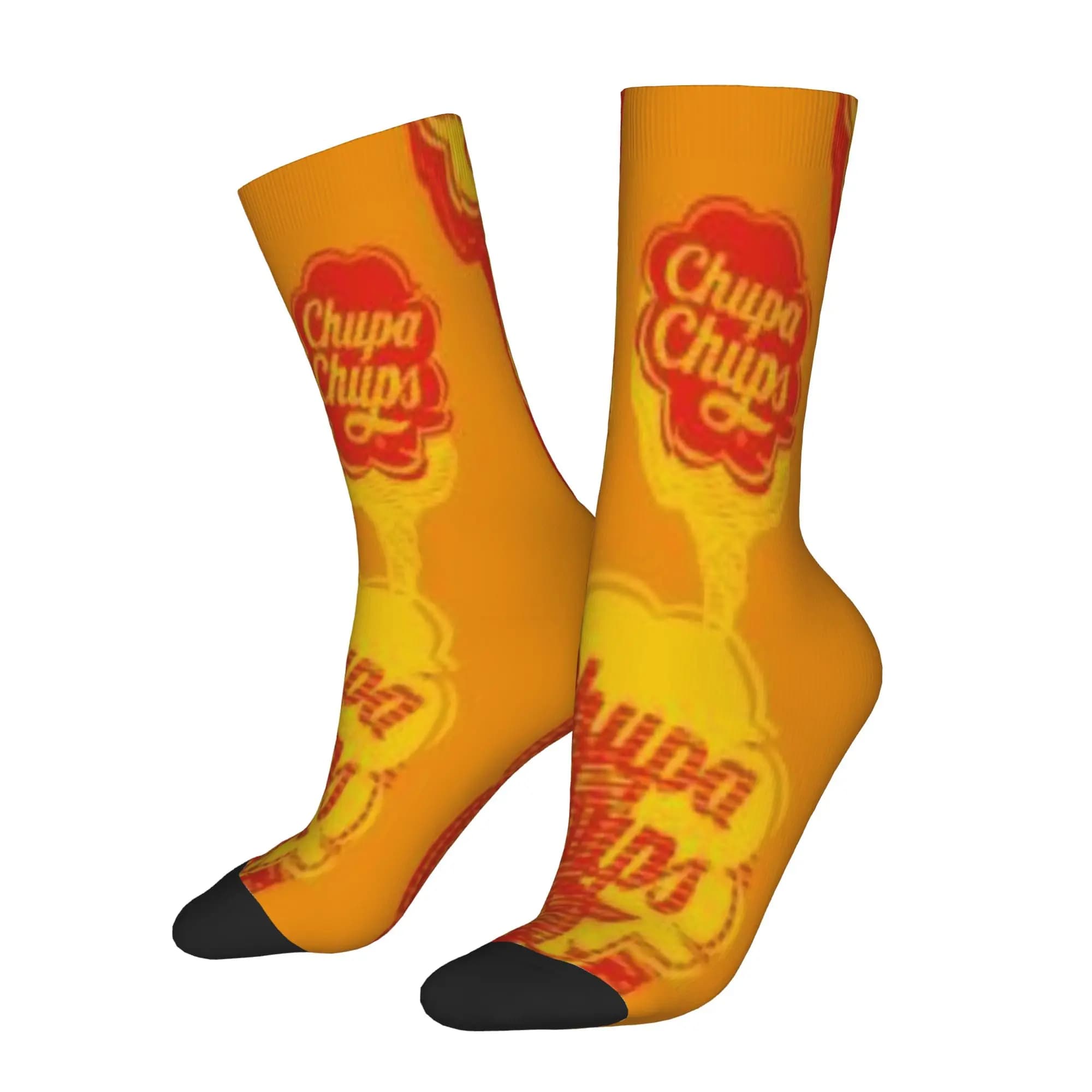 1 paio di calzini divertenti Chupa Chups Orange Rock con motivo senza cuciture stampato, calzini da uomo, calzini da uomo originali