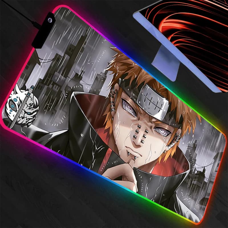 Tappetino Mouse RGB NARUTO Retroilluminato XXL per Gamer, Tappetino LED per Tastiera e Mouse, Tappeto in Gomma, Mousepad da Gaming Animato
