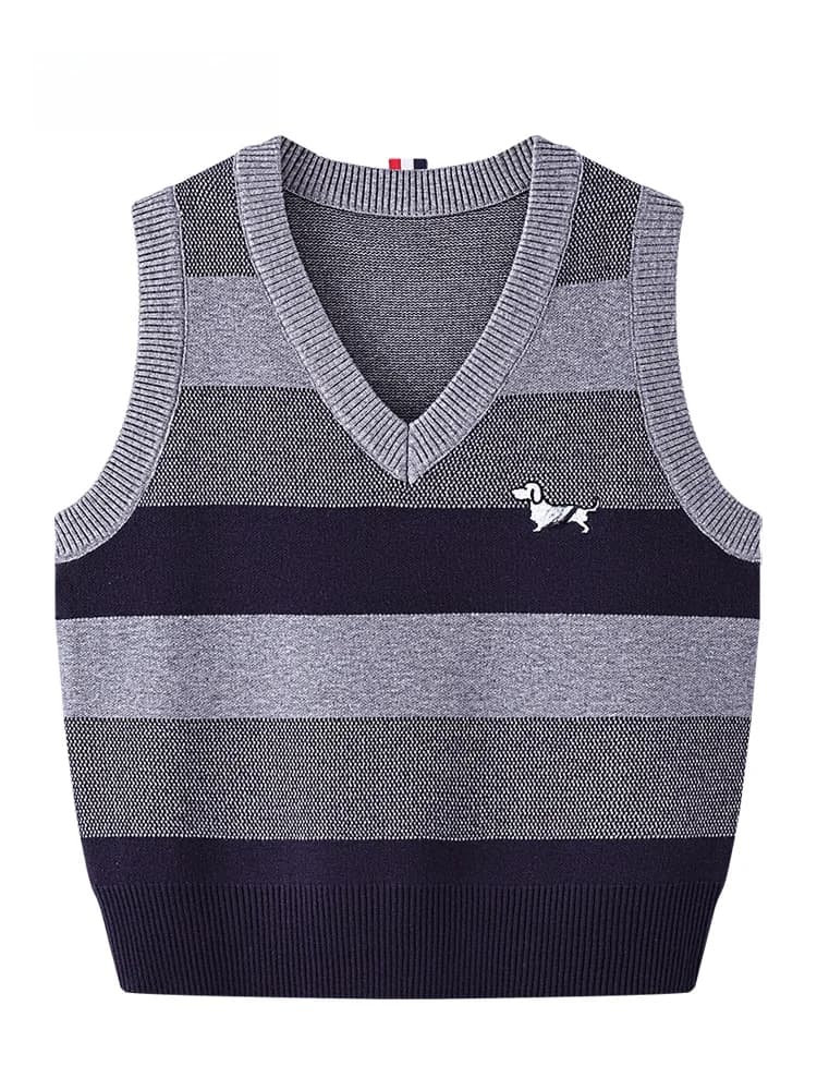 JZZDEMM Gilet in maglia da donna per l'inizio dell'autunno, in misto cotone, scollo a V, ricamato, a righe, con colletto a collo di cane, top a strati