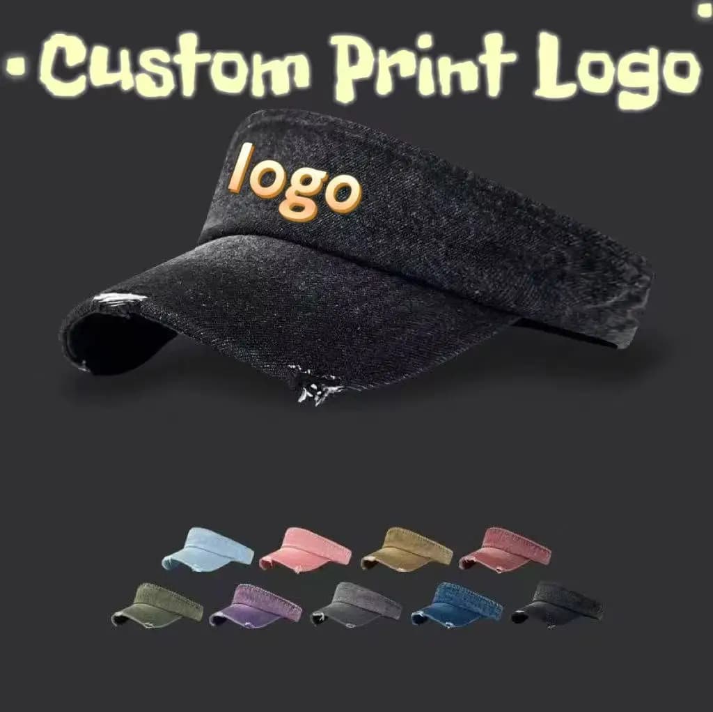 Customized Printed Logo Retro Denim Empty Top Hat Men's And Women's Sun Shading And Sun Protection Sports No Top Duck Tongue Cap