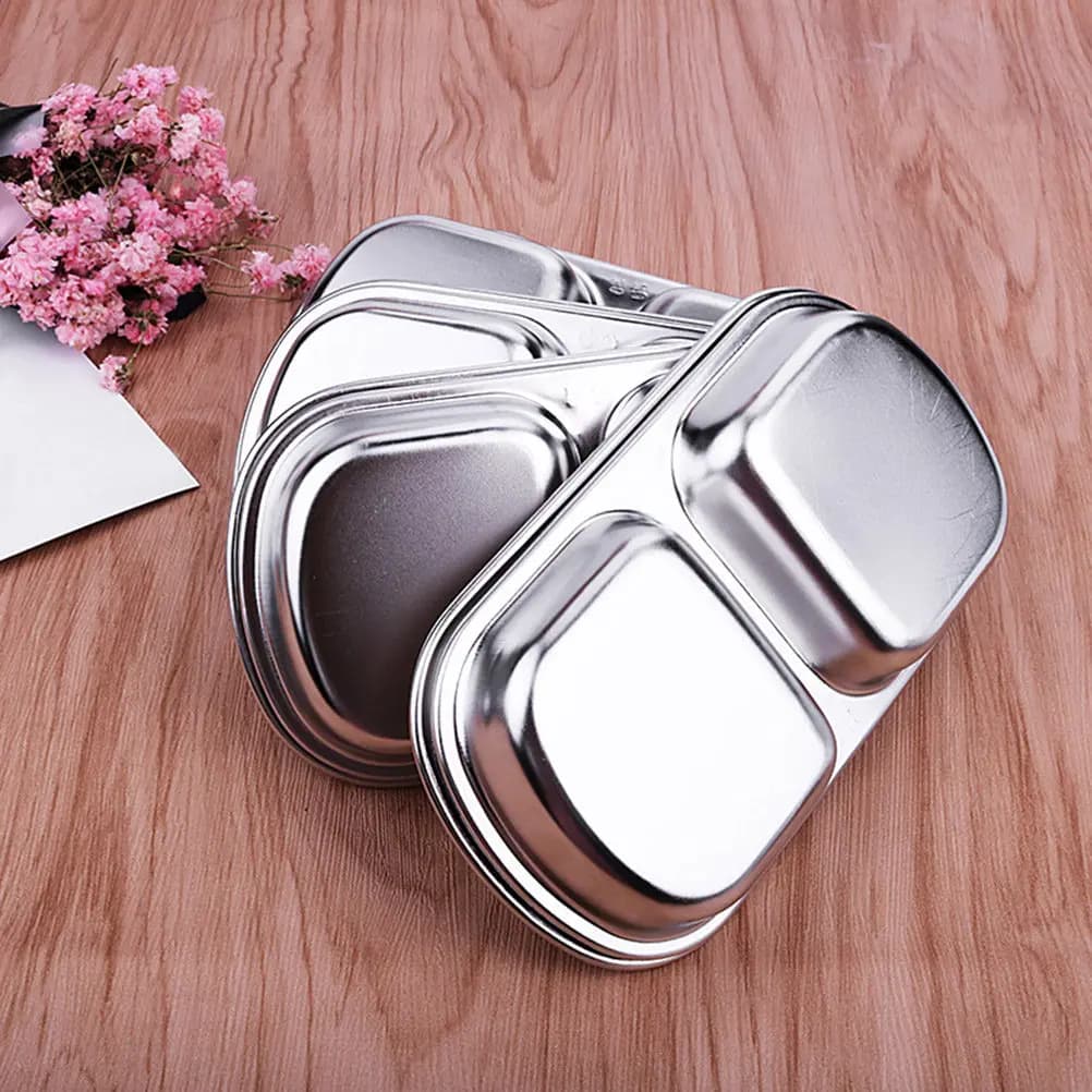 4Pcs Stainless Steel Seasoning Dipping Plates Set Sub-Grid Condiment Bowls for Sauce Vinegar Spices Bbq Picnic