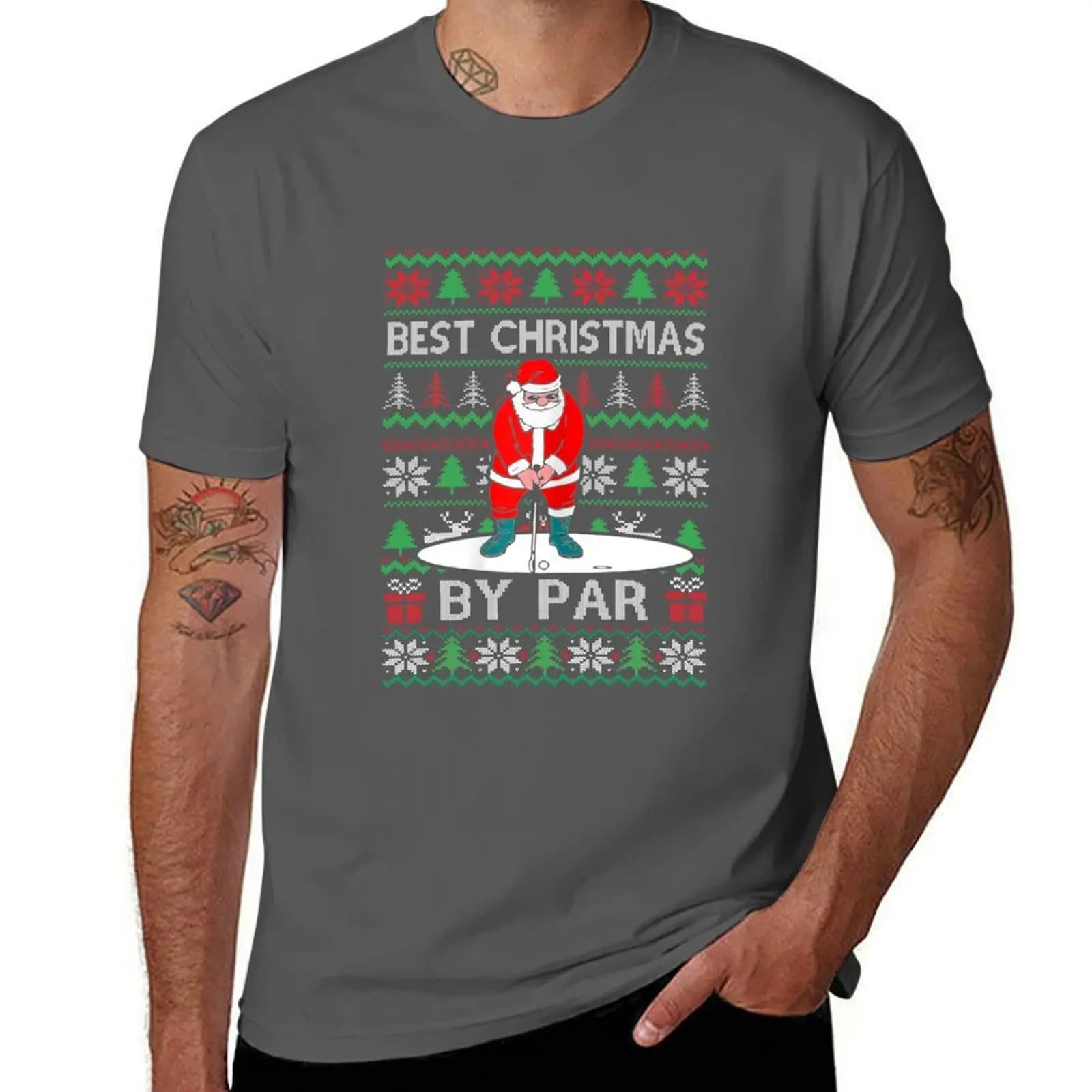 T-shirt natalizia divertente con Babbo Natale a golf, ideale per Natale, t-shirt semplice e festiva