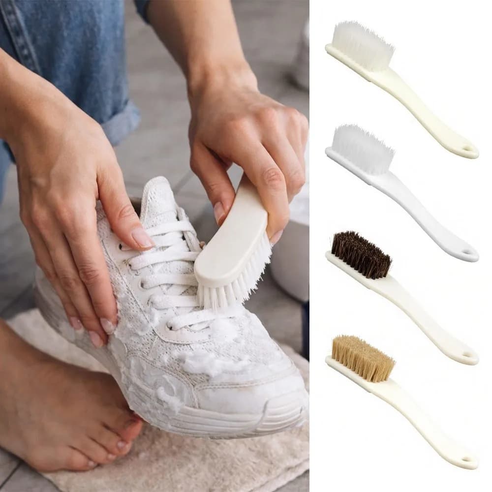 Spazzola per scarpe in pelo di cinghiale naturale, spazzola per la pulizia degli interni auto con setole morbide, spazzola per la pulizia della polvere con manico lungo, per la manutenzione