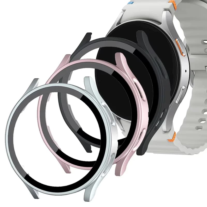 Hard Matte PC Case With Tempered Glass For Samsung Galaxy Watch 7 6 5 4 FE 40mm 44mm Shockproof Scratch Resistant