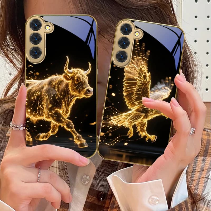 Golden Dragon Totem For Samsung Galaxy S20 FE S21 S22 S23 Plus S24 Ultra 25Ultra S21 + S9 + S22Plus Golden Glass Case