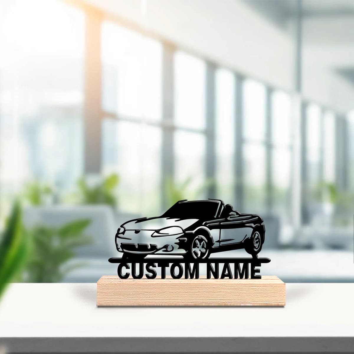 Custom Sports Car Metal Statue with Wood Base, Table Decoration, Nautical Wall Art for Marinai