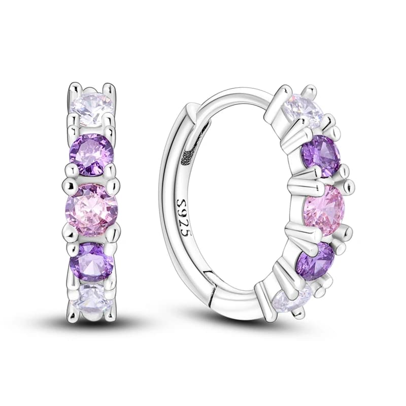 Orecchini in argento sterling 925 da donna Orecchini a cerchio sfumati con zirconi rosa e viola per regali di gioielli da sposa per l'anniversario
