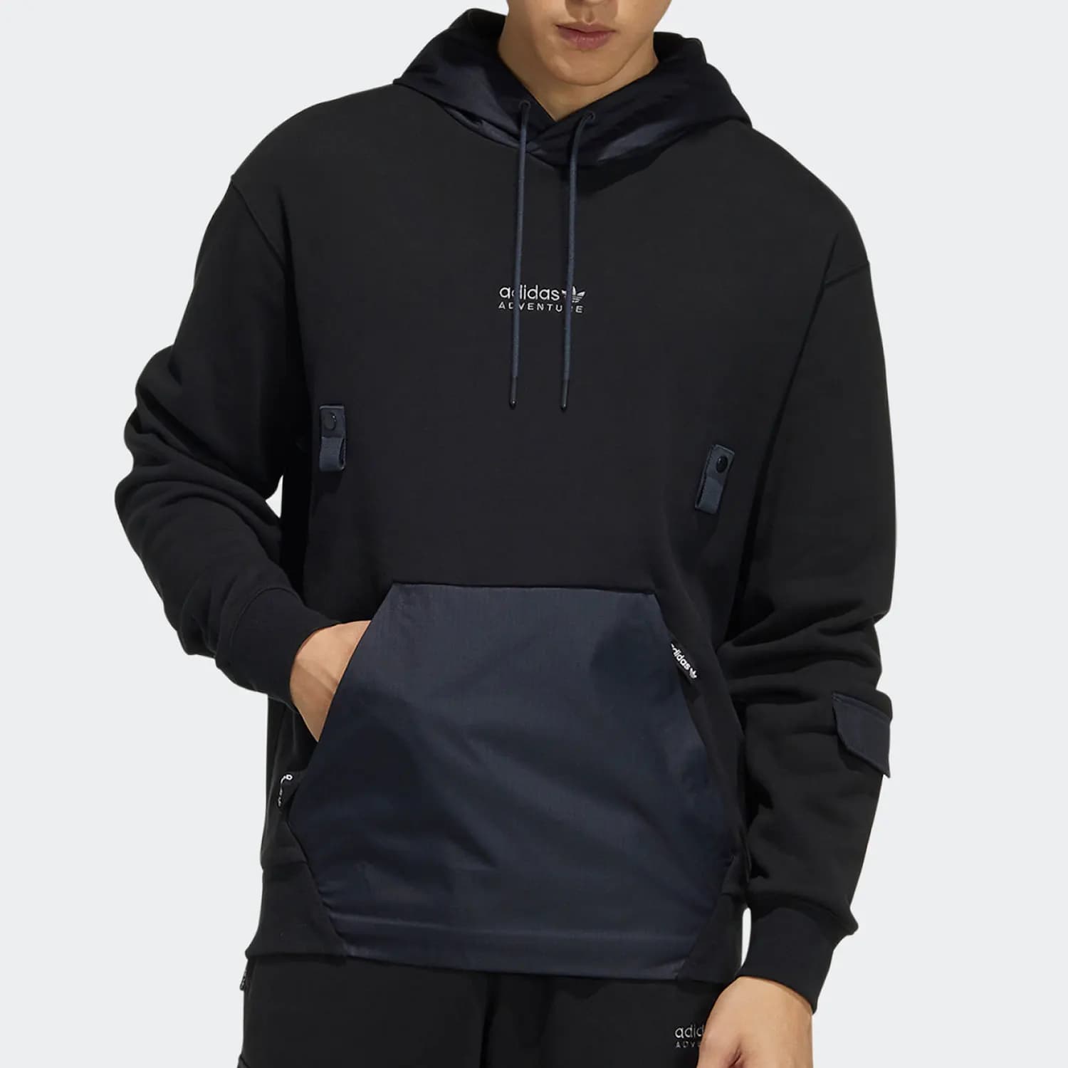 Felpa con cappuccio moda allentata patchwork ufficiale Adidas a tre strisce da uomo HC0364