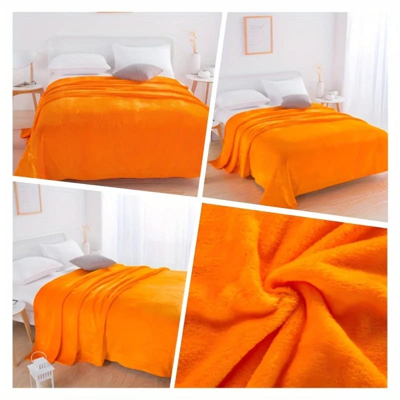 Coperta in pile arancione 1 pezzo, morbida coperta in flanella calda con opzione di 14 colori, accogliente biancheria da letto in tinta unita per divano letto