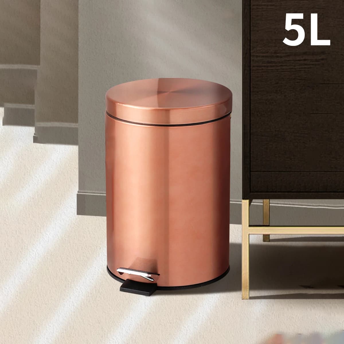 Steel Pedal Trash Can with Close Lid Garbage Bin with Removable Inner Bucket for Bathroom Kitchen Bedroom or Office copper color
