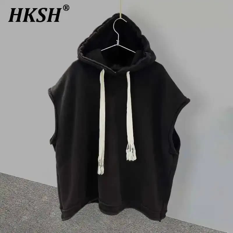 HKSH T-shirt senza maniche con cappuccio tinta unita da uomo Estate New Fashion Chic Ins Stile coreano Moda Versatile Gilet bello HK1001