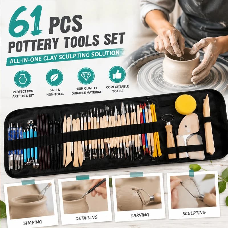 61pcs Clay Sculpting Tool Kit with Carrying Case Ceramic Polymer Carving Set for Pottery Jewelry and Fine Art Crafting
