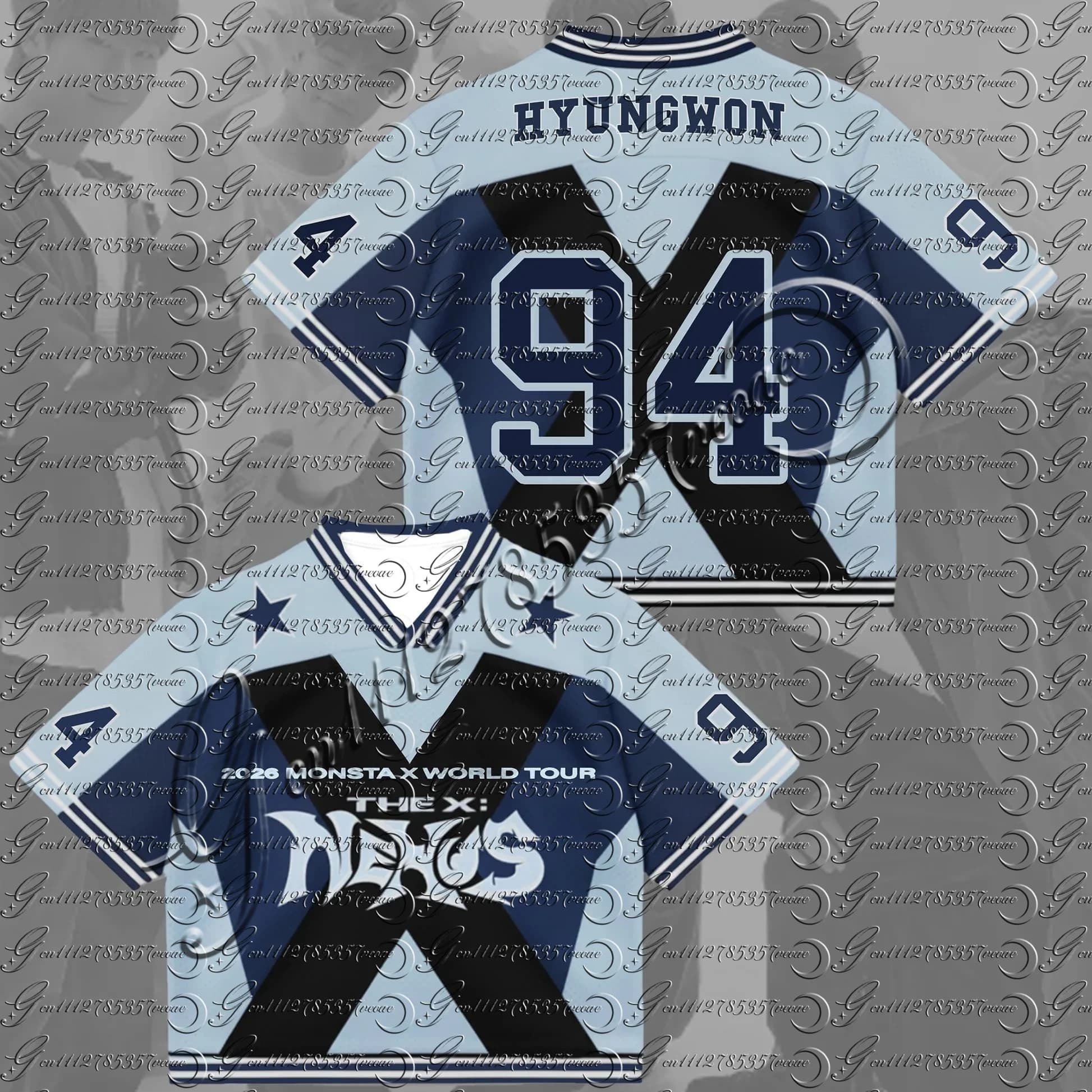 Maglia Kpop MONSTA X Tour, T-shirt da Calcio Bicolore Blu e Nero, Top Casual con Scollo a V Streetwear MONSTA X Tour