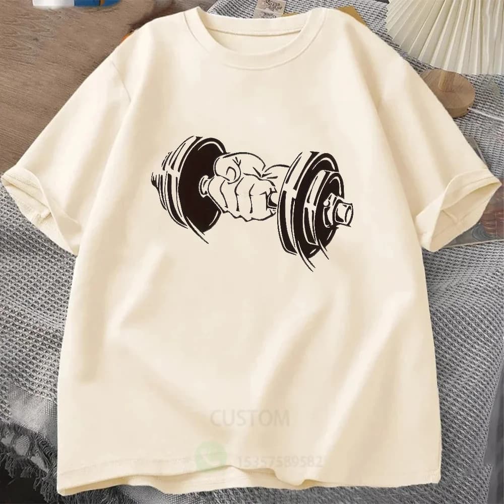 T-shirt da uomo in cotone con stampa grafica di manubri, girocollo a maniche corte, unisex, casual, oversize, regalo, streetwear, top