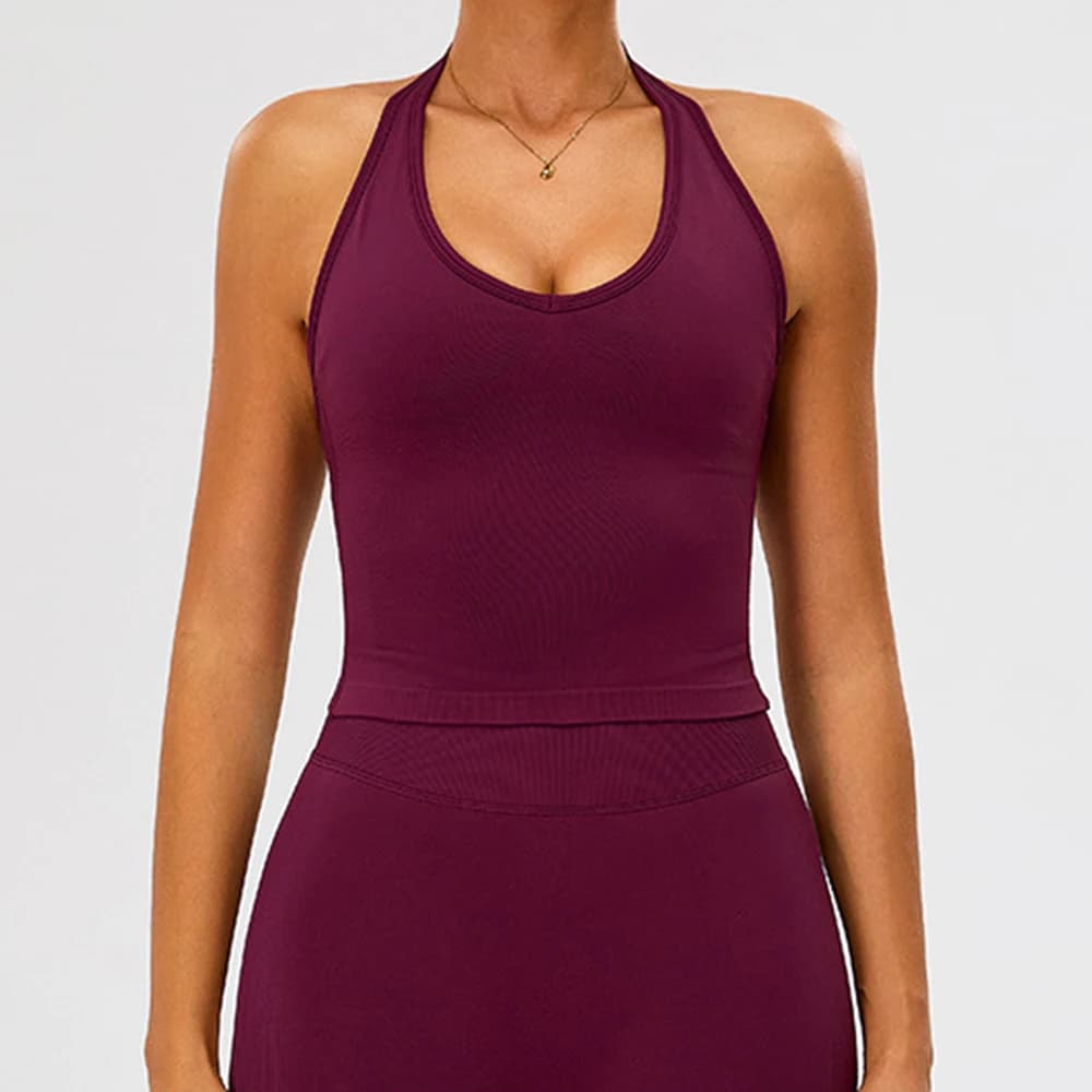 Top da palestra senza cuciture Reggiseno sportivo da donna Collo da corsa Appeso Reggiseno da yoga Intimo sportivo traspirante Donna Push Up Top da allenamento fitness