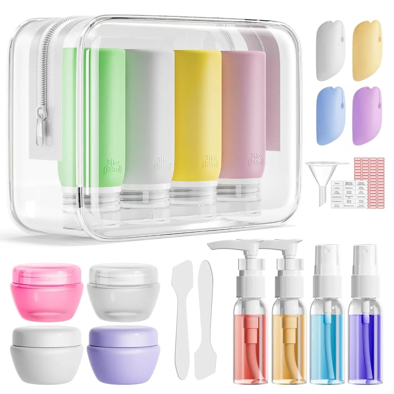 Set di Bottiglie da Viaggio in Silicone a Prova di Perdite, Contenitori per Articoli da Toeletta Approvati TSA con Borsa, Senza BPA