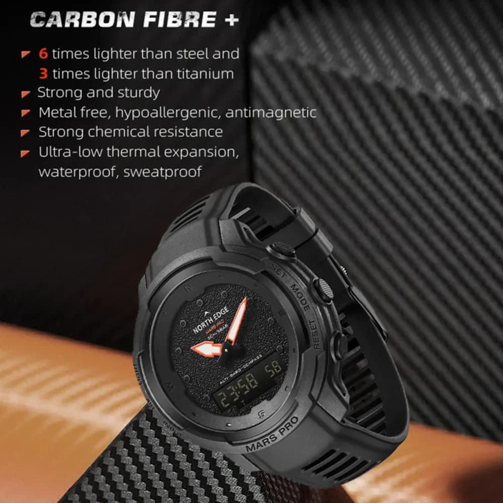 NORTH EDGE Orologi da uomo Sport all'aria aperta Orologio maschile In fibra di carbonio Altituder Bussola 50M Orologio da uomo impermeabile Relogio Masculino