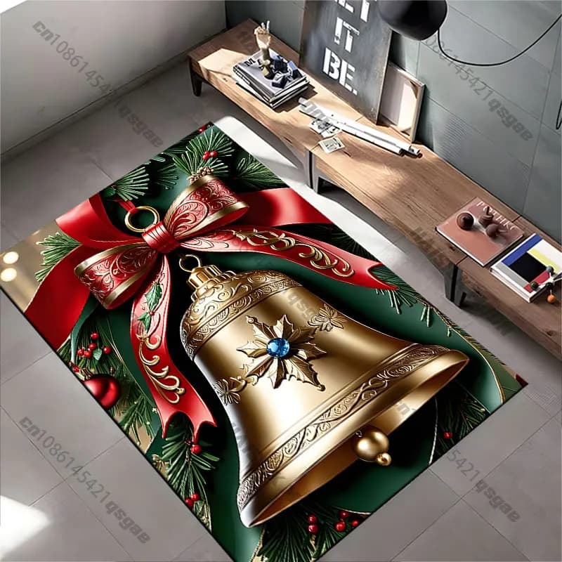 Tappeto decorativo festivo con campanelle dorate, tappeto da yoga, decorazione per soggiorno, tappetino per gattonare per bambini, tappetino per zerbino, tappeto per giochi