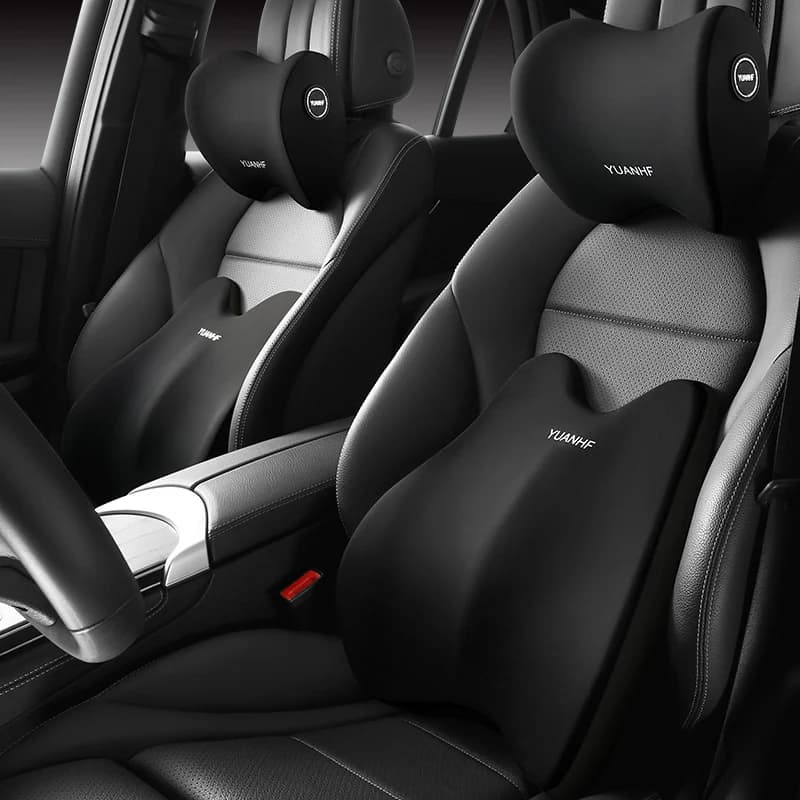 Ultra Soft Memory Foam Car Headrest and Lumbar Support Pillow with Breathable Skin Friendly Fabric for Maximum Driving Comfort
