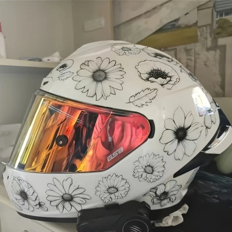 Adesivo piatto 2D per casco moto con motivo girasole bianco: adatto per moto, paraurti auto e decorazione carrozzeria.