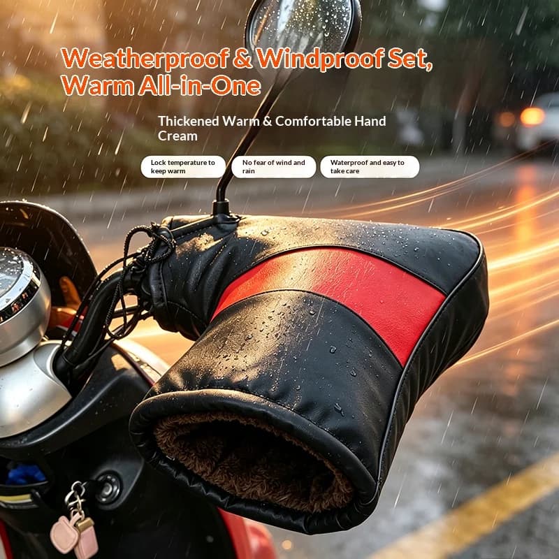 Winter Motorcycle Handlebar Gloves Waterproof Windproof Warm PU Leather Hand Snowmobile E-Bike Motorbike Thermal Thickened Glove