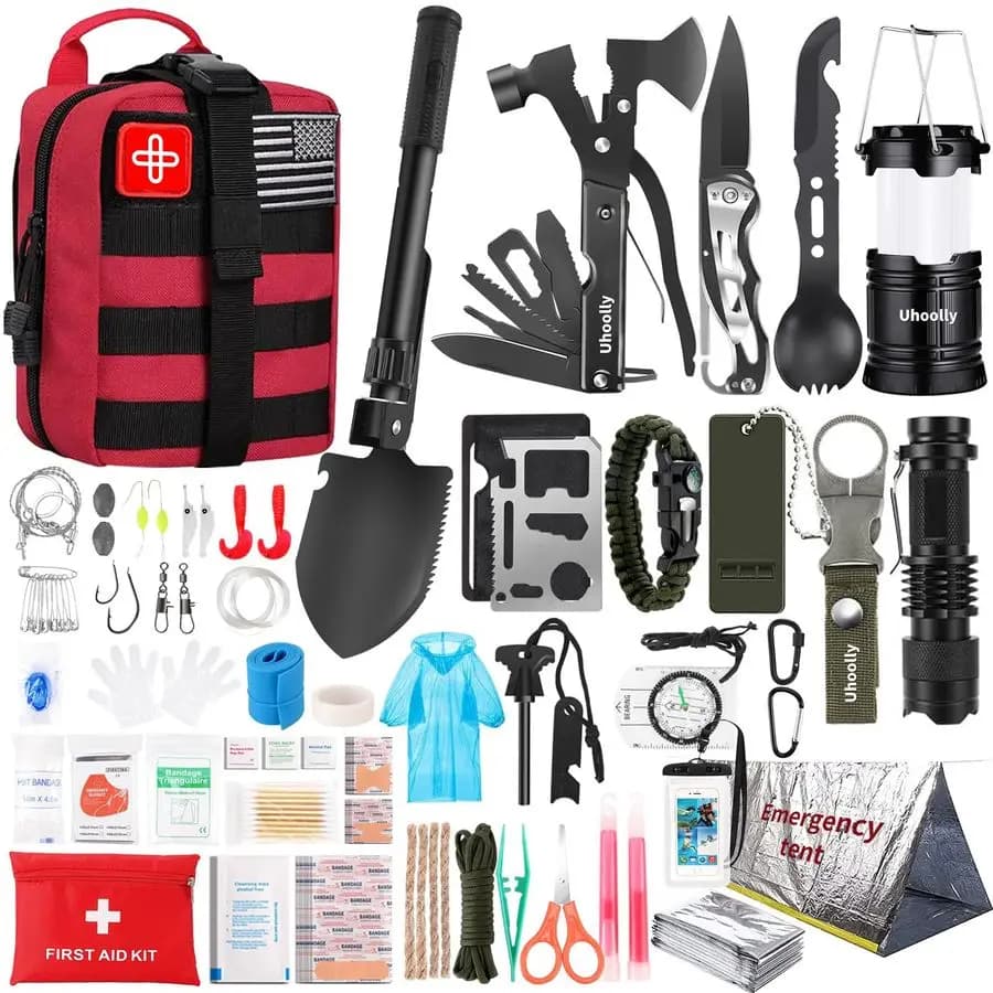 Kit, regali per uomini, donne, ragazzi, 252 pezzi di attrezzatura e equipaggiamento di sopravvivenza, mini kit di pronto soccorso per auto e casa, kit di emergenza con Moll