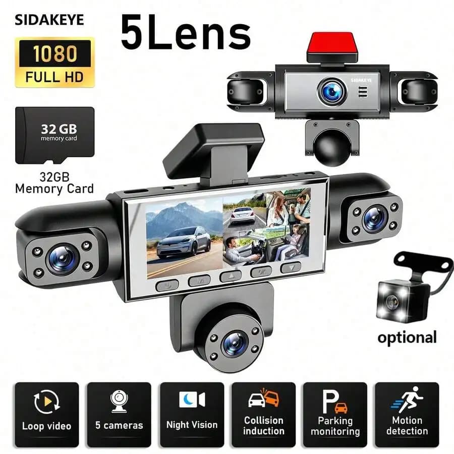 SKYWORTH SIDAKEYE 360° Panoramic 5-Way 1080P Dash Cam Kit, Car DVR With Night Vision, 24-Hour Parking Monitoring, G-Sensor, Loop