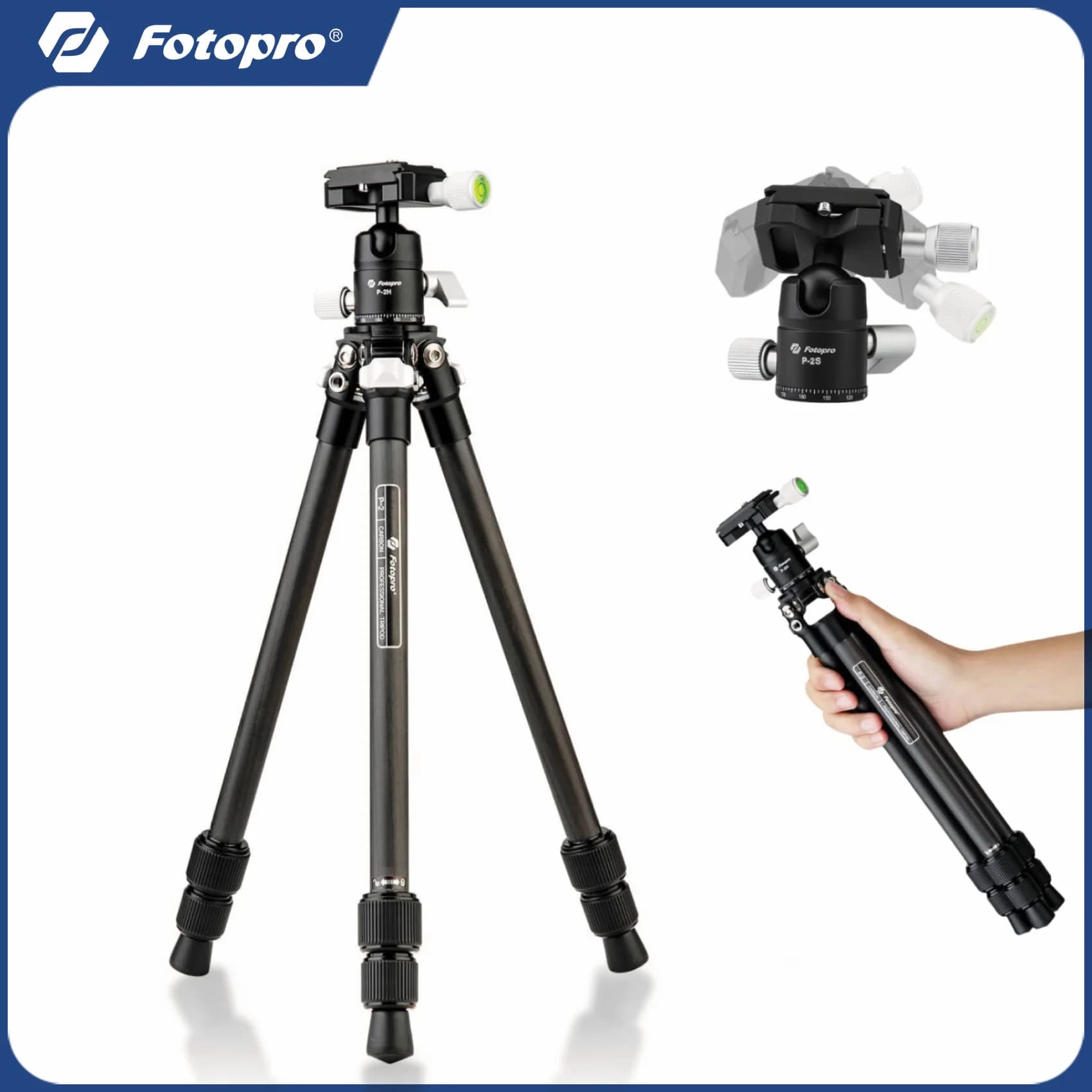 Fotorpro Treppiede da viaggio leggero da 71 cm Treppiede compatto in fibra di carbonio con testa a sfera per fotocamera DSLR Mirrorless Camera Phone
