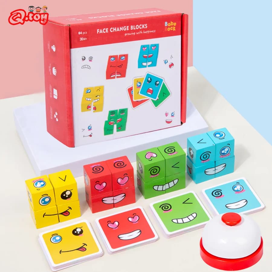 Gioco di cubo per il cambio del volto per bambini Espressione Montessori Puzzle Building Blocks Giocattoli Giocattolo educativo per l'apprendimento precoce per bambini