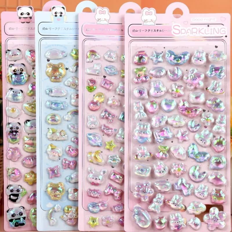 4 Pezzi Adesivi 3D a Goccia d'Acqua con Cartoni Animati, Animali Carini e Divertenti, Coniglio e Panda, Adesivi Fai-da-Te per Diario, Cancelleria, Vendita all'Ingrosso SS