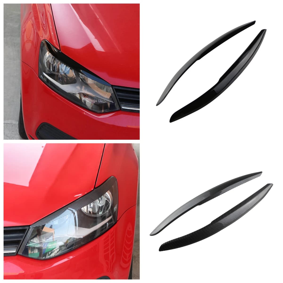 Set di 2 Pezzi Copri Fari Auto, Decorazioni per Sopracciglia e Palpebre per VW Polo Mk5 6R 6C 2010-2017