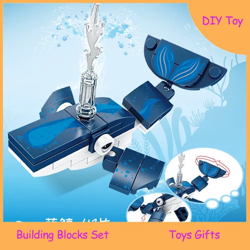 Creative Marine animal Building Blocks Toy Blue whale Model Construction Set Educational Stacking Blocks Toy Birthday Gifts