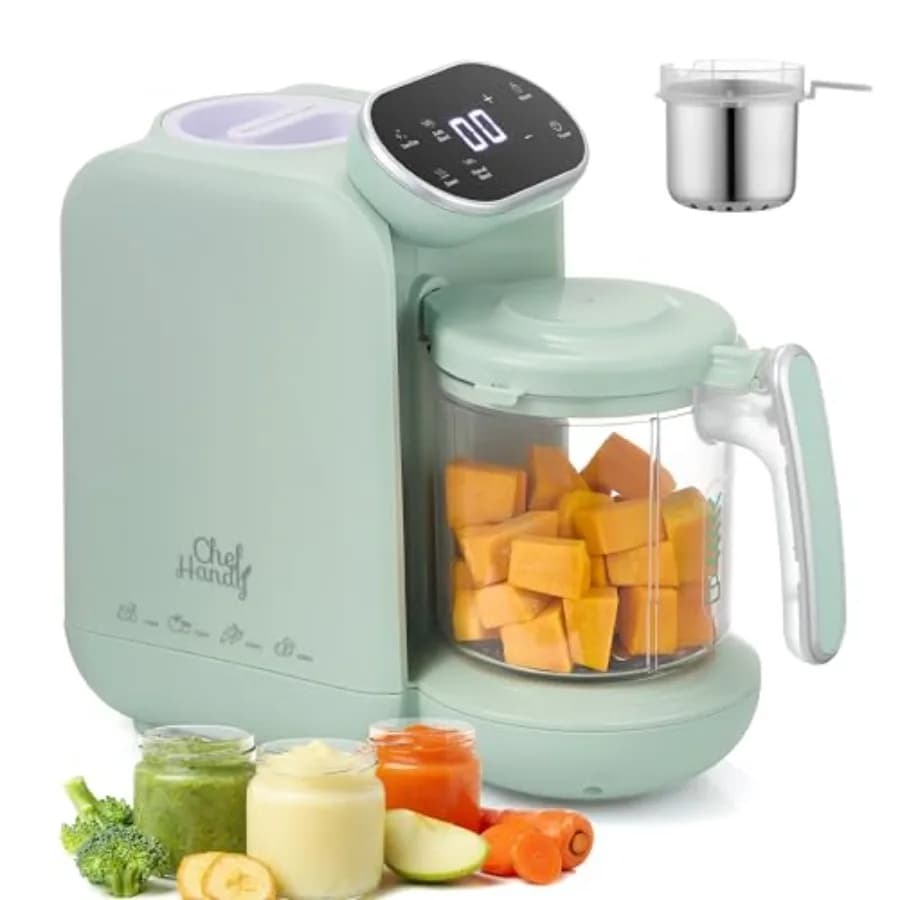 Robot da Cucina per Bambini 5-in-1 con Cestello a Vapore in Acciaio Inossidabile, Vaporiera e Frullatore per Pappe Fatte in Casa, Senza BPA