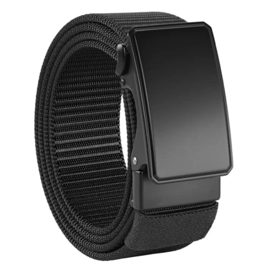 Men's 1.5" Nylon Ratchet Belt, Casual Web Click Belt with Slide Buckle for Jeans, No Holes Adjustable Trim to Fit,