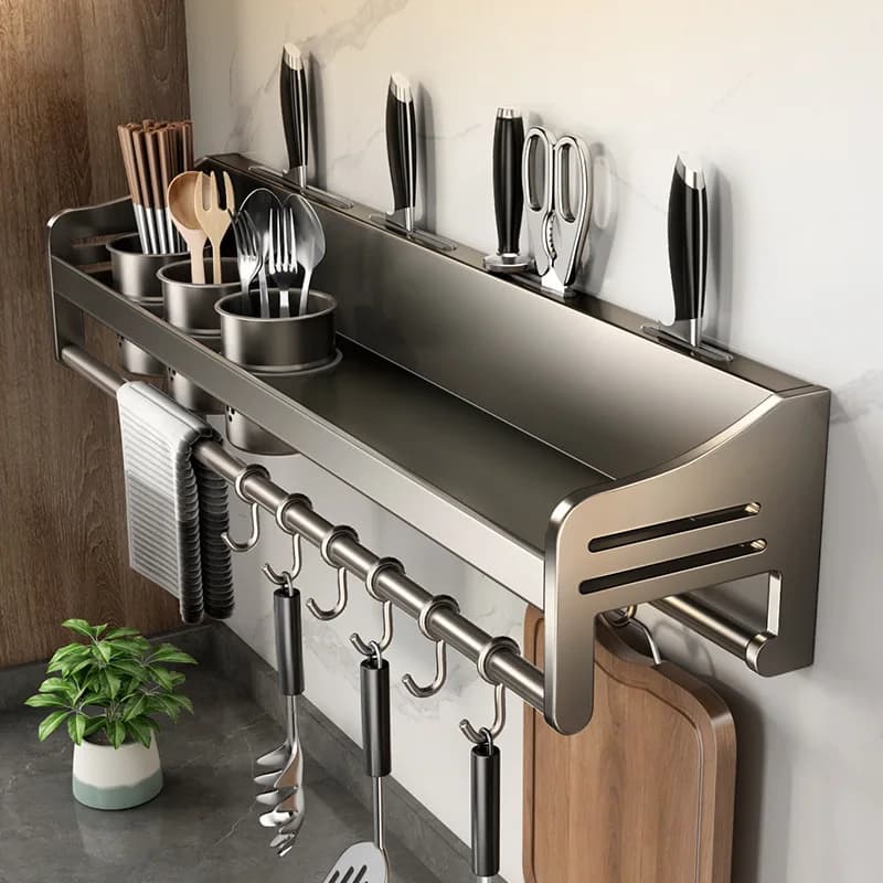Kitchen Rack Household Wall-mounted Non-punching Stainless Steel Seasoning Chopsticks Knife Holder Supplies Daquan Storage Rack