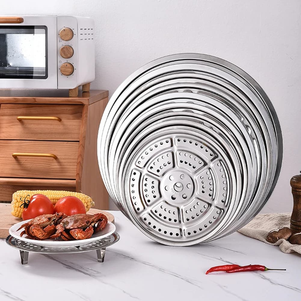 1pc Steamer Tray 304 Stainless Steel 15-35cm Steamer Tray Round Steamer Rack Plate For Cooking Toast Bread Baking Kitchen Gadget