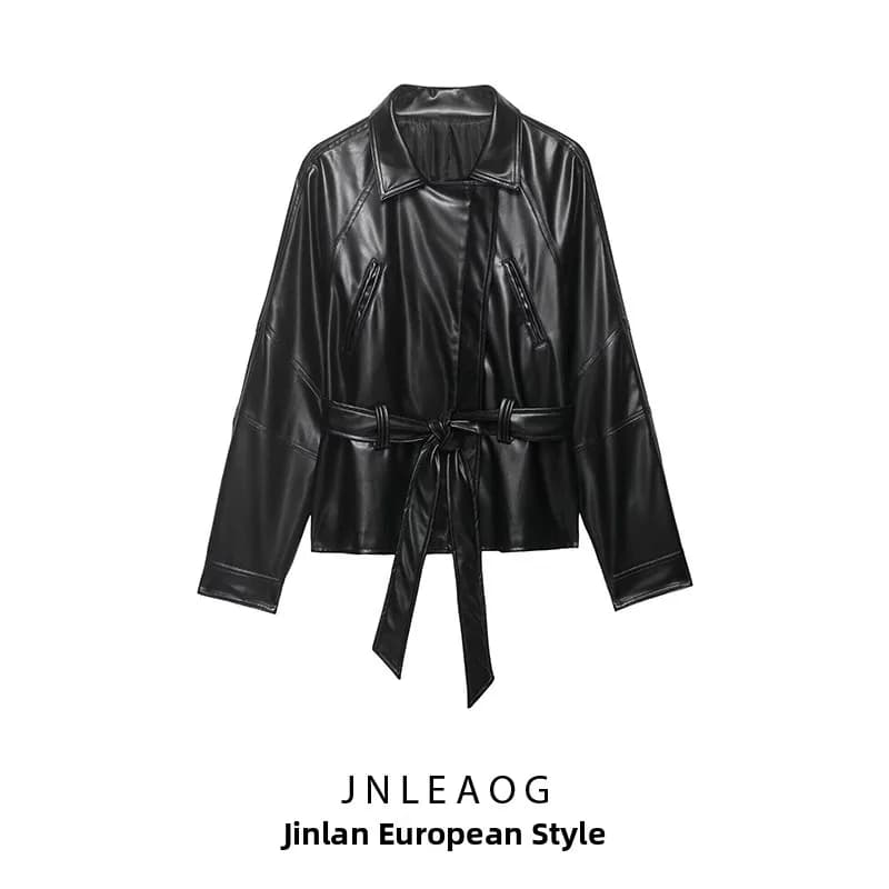 Nuova Giacca Primaverile da Donna Stile Street Fashion, Corta con Cintura in Vita, Versatile, Collo Alto, Chiusura con Cerniera, Maniche Lunghe in Poliestere