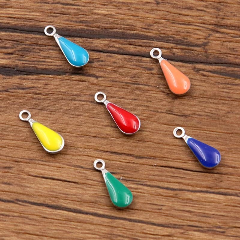 10Pcs 5X12mm 6 Color Stainless Steel Water-drop Charm Pendant DIY Bracelet Necklace For Jewelry Making Accessories