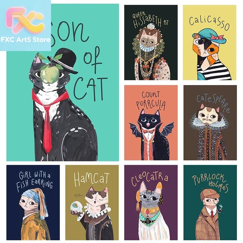 1pc frameless Funny Celebrities Abstract Cat Posters Cartoon Cats Pop Culture Prints Canvas Painting Wall Art Pictures Home Room