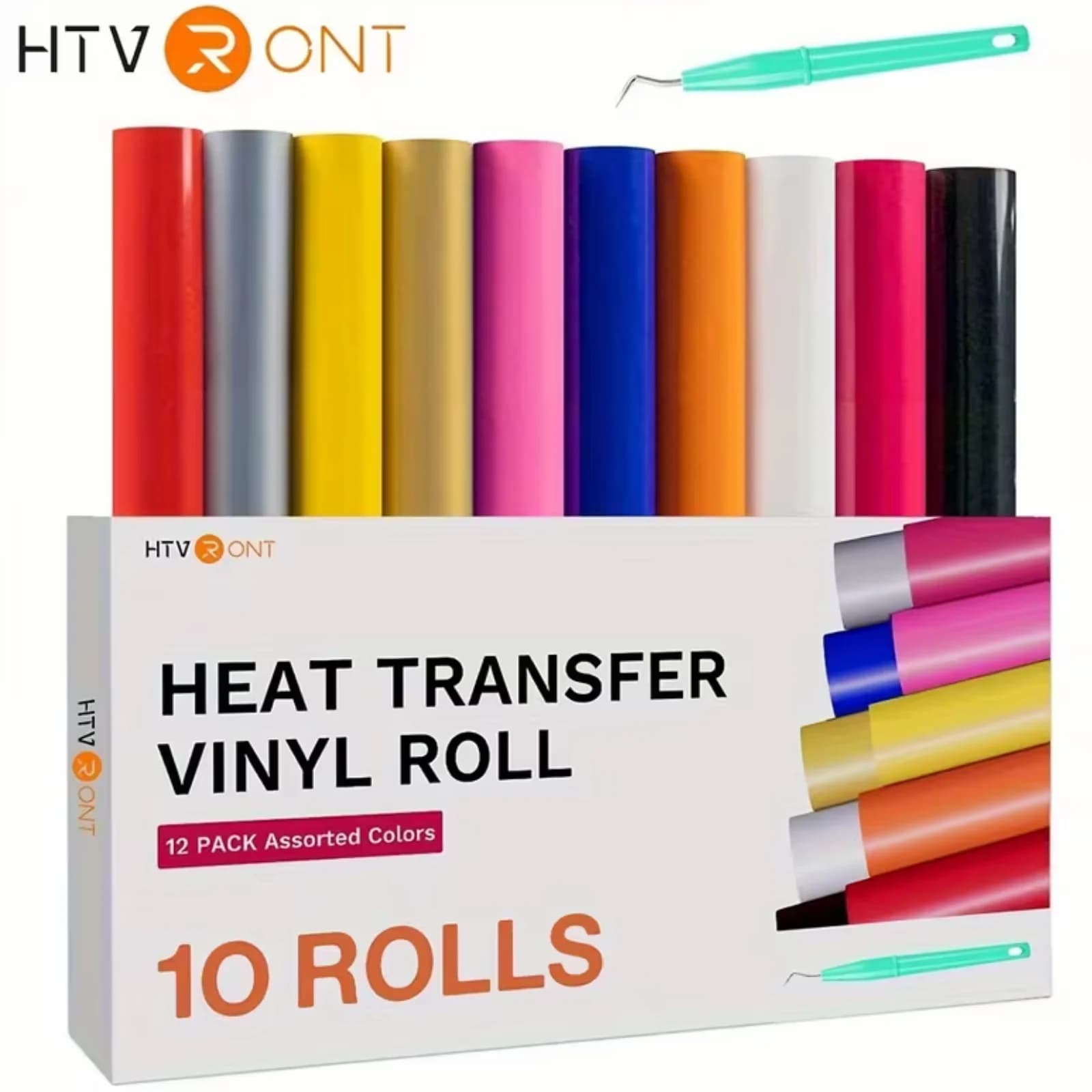 HTVRONT HTV Heat Transfer Vinyl Bundle (10/12 Pack) - 12" x 5FT HTV Vinyl Rolls, Easy to Cut Iron on Vinyl for All Cutting Machines, Easy to Weed Heat Transfer Vinyl