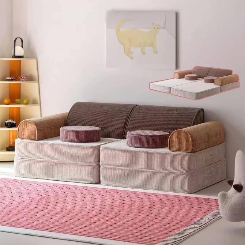 Cream wind sofa bed Children's removable and washable multi-module tofu blocks New living room Bedroom combination folding sofa