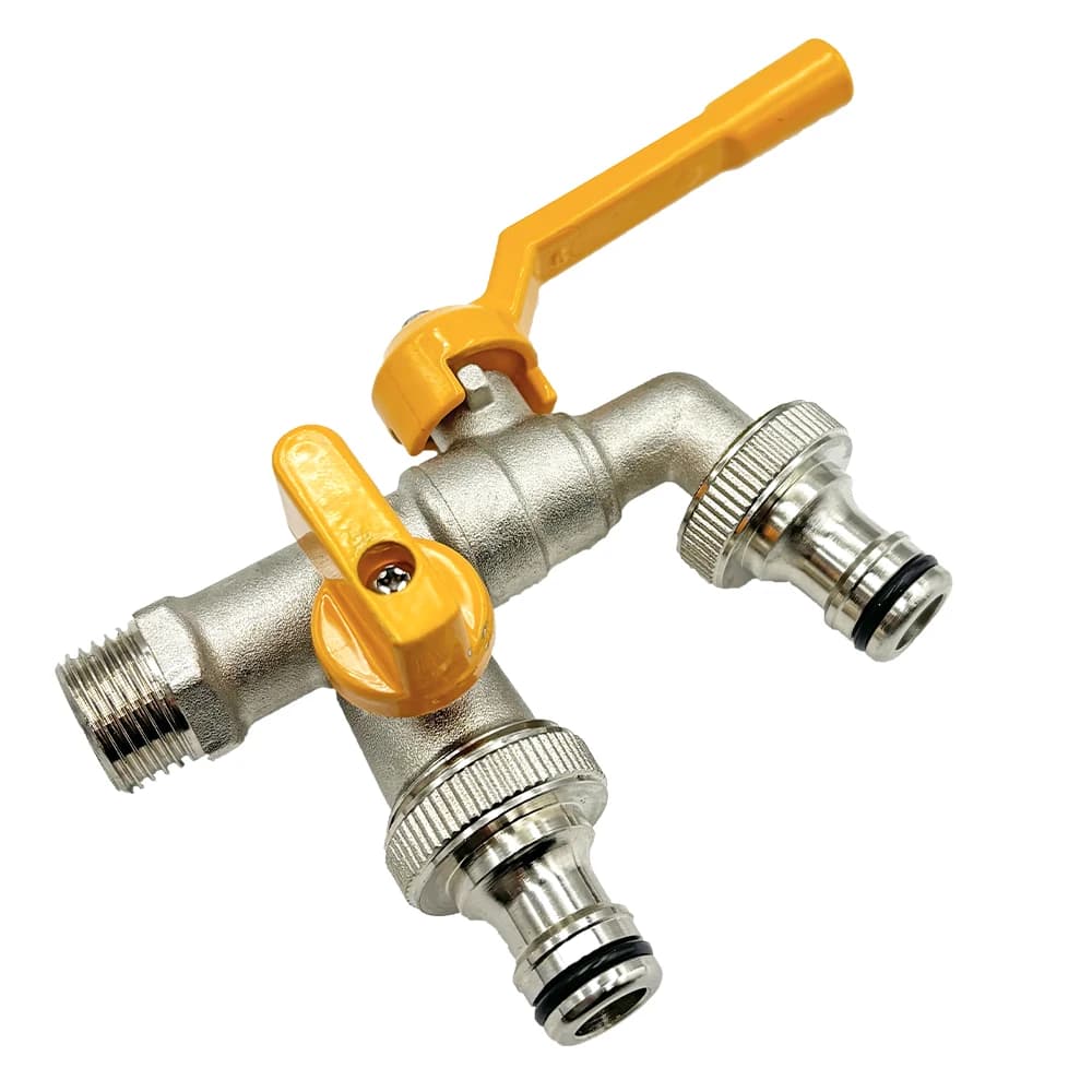 Garden Faucet Adapter in Brass 1/2''' for IBC Tank, 2 Vie Irrigation Connector and 1 Via, Replacement Fitting with Ball Valve