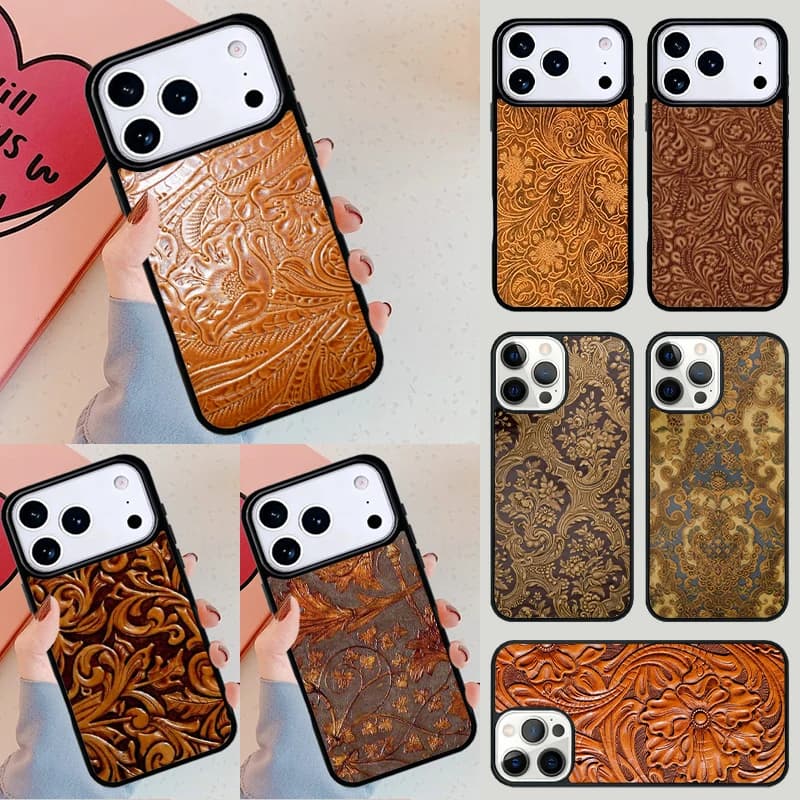 Custodia per telefono BROWN HAND TOOLED WESTERN per Apple iPhone 17 Air 16E 15 14 Plus 13 12 11 Pro Max Mini Funda Cover